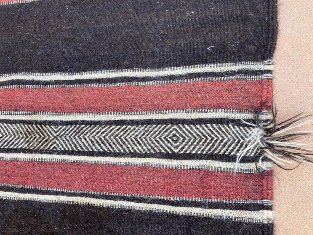 Moroccan Vintage Flat-Weave Black Camel Hair Tribal Rug