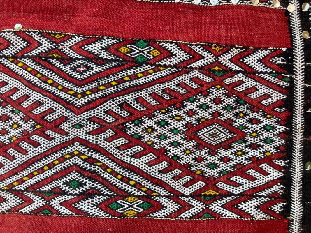 1960s Authentic Moroccan Ethnic Rug with Sequins North Africa, Handira