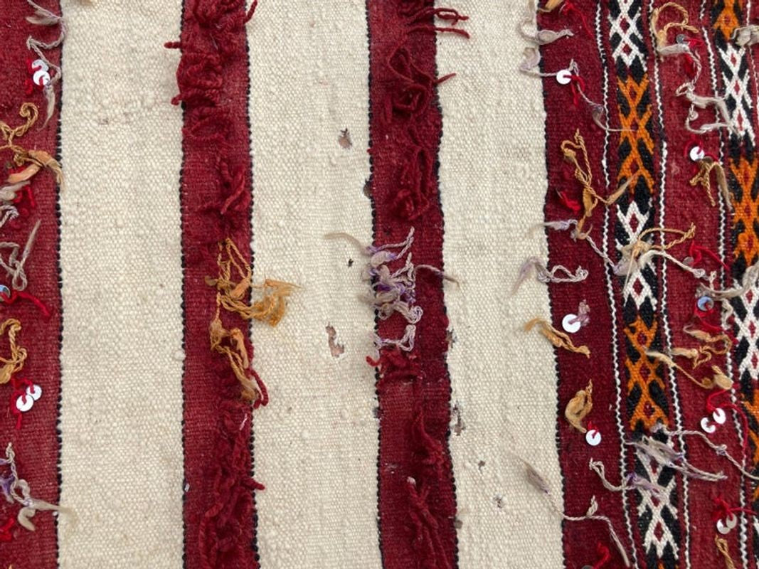 1960s Authentic Moroccan Vintage Tribal Kilim Handira Rug