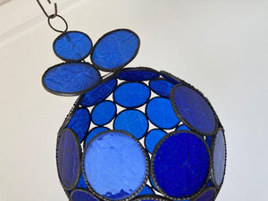 Handcrafted Moroccan Moorish Glass Orb Lantern with Blue Glass
