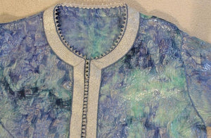 Moroccan Moorish Caftan Maxi Dress Brocade Aquamarine Blue and Silver Size M L