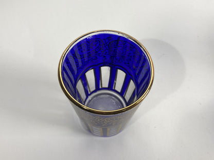 Moroccan Royal Blue Shot Glasses Set of Six, Gold Moorish Design, 1980