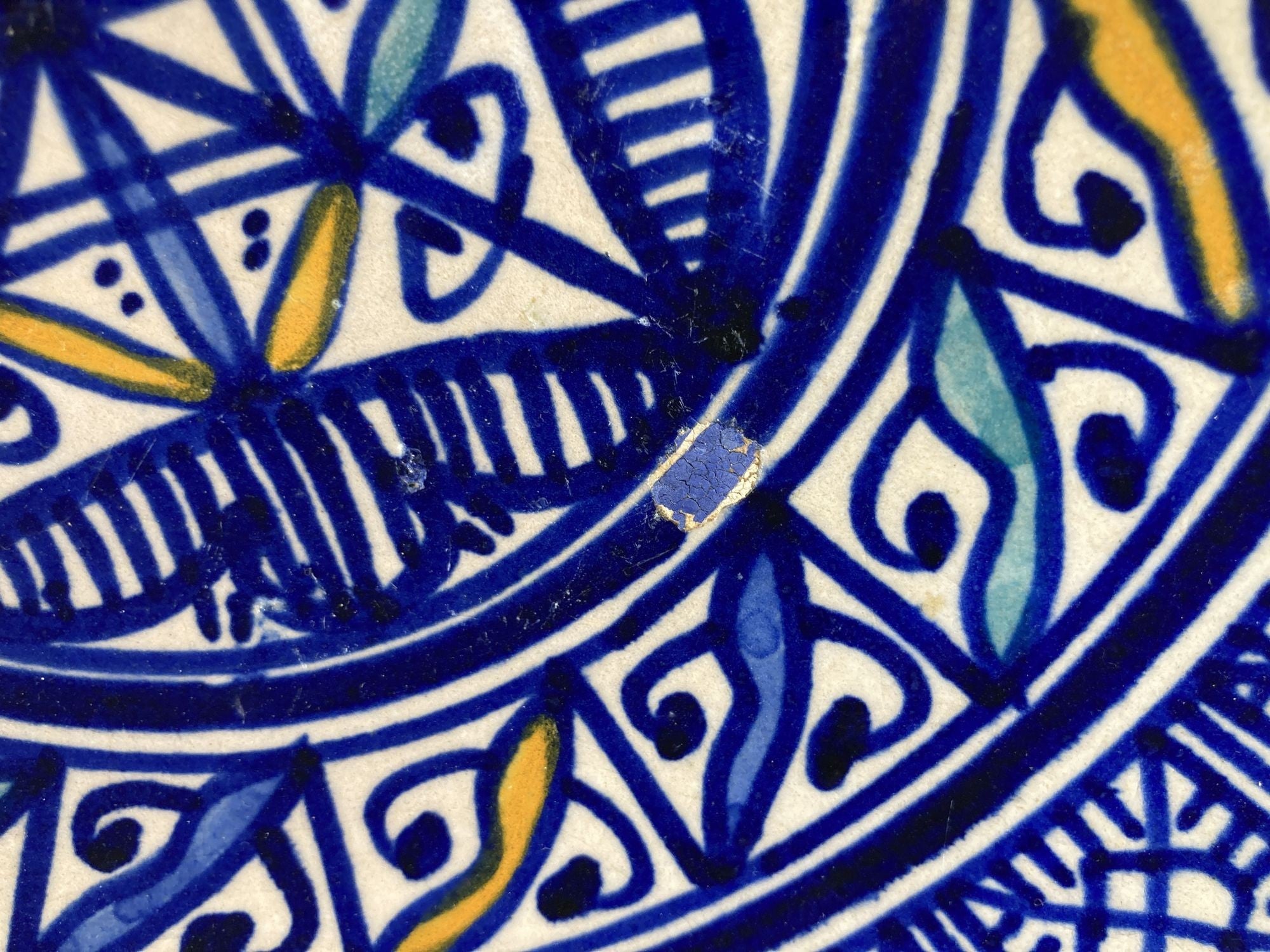 Moroccan Ceramic Blue Plate, Fez 1920's