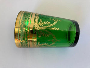 Set of Six Handblown Moroccan Moorish Green and Gold Glasses