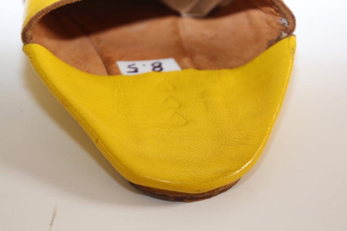 Moroccan Hand Tooled Yellow Leather Slippers Pointed Shoes