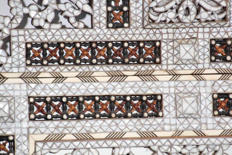 White Shell Inlaid Antique Middle Eastern Damascene Syrian Mirror 66"