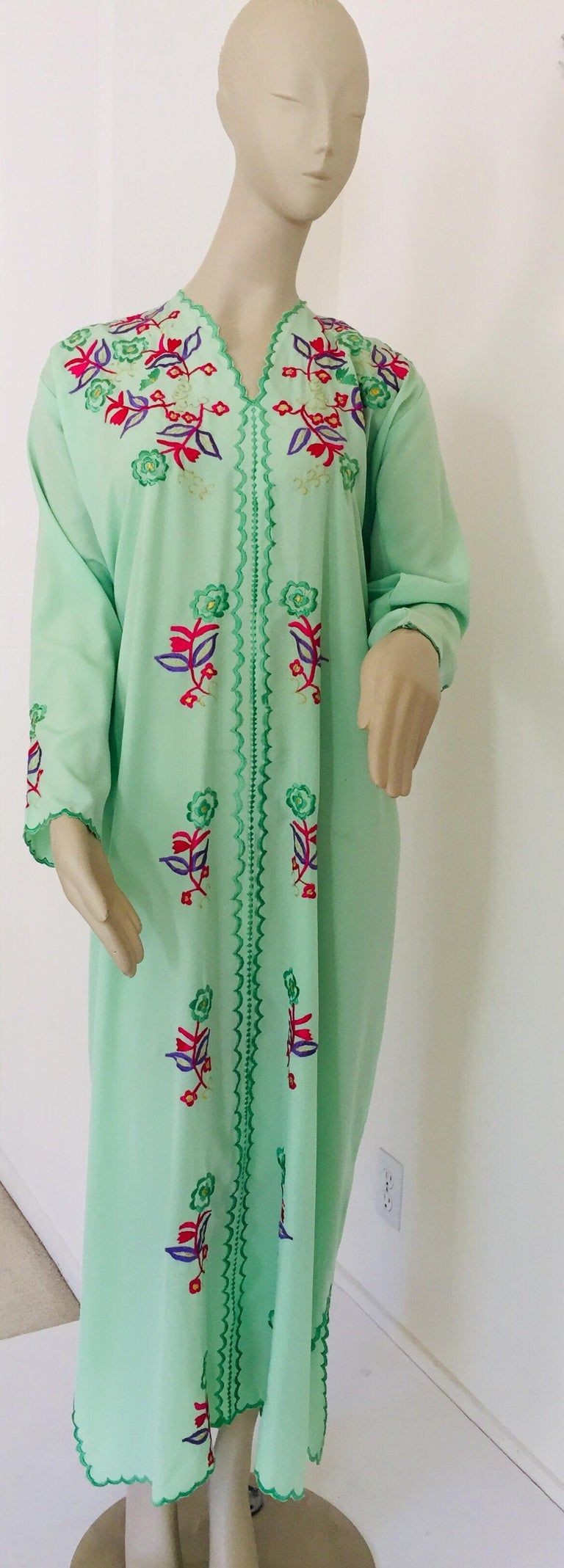 Moroccan Green with Floral Embroidered Caftan, Kaftan