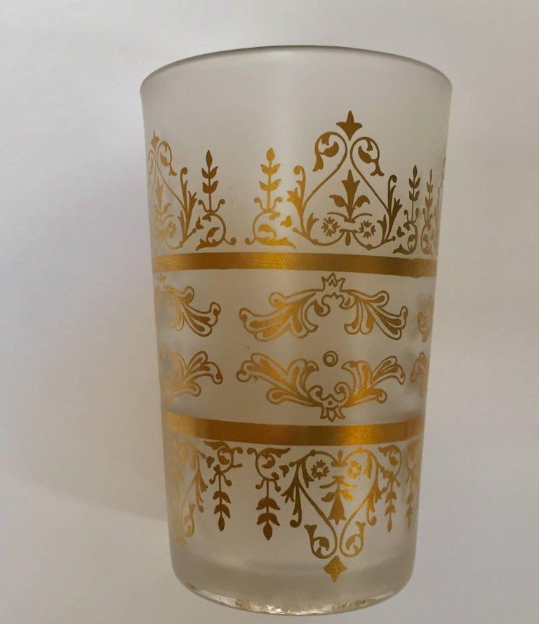 Set of Six Moorish White Frosted and Gold Glasses