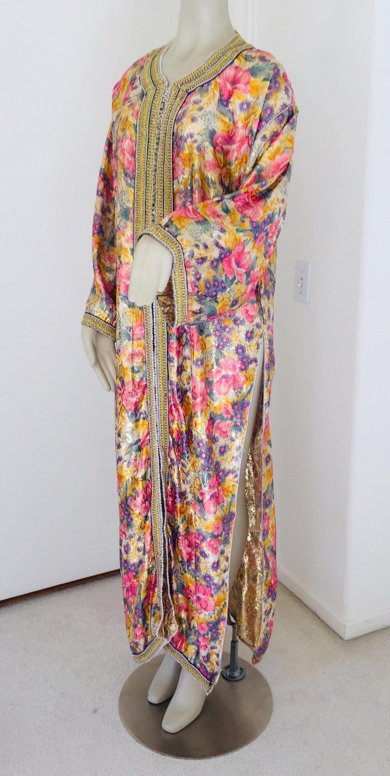 Vintage Moroccan Caftan Metallic Floral Silk Brocade