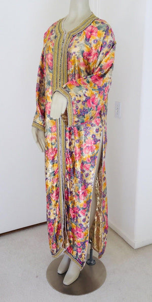 Vintage Moroccan Caftan Metallic Floral Silk Brocade
