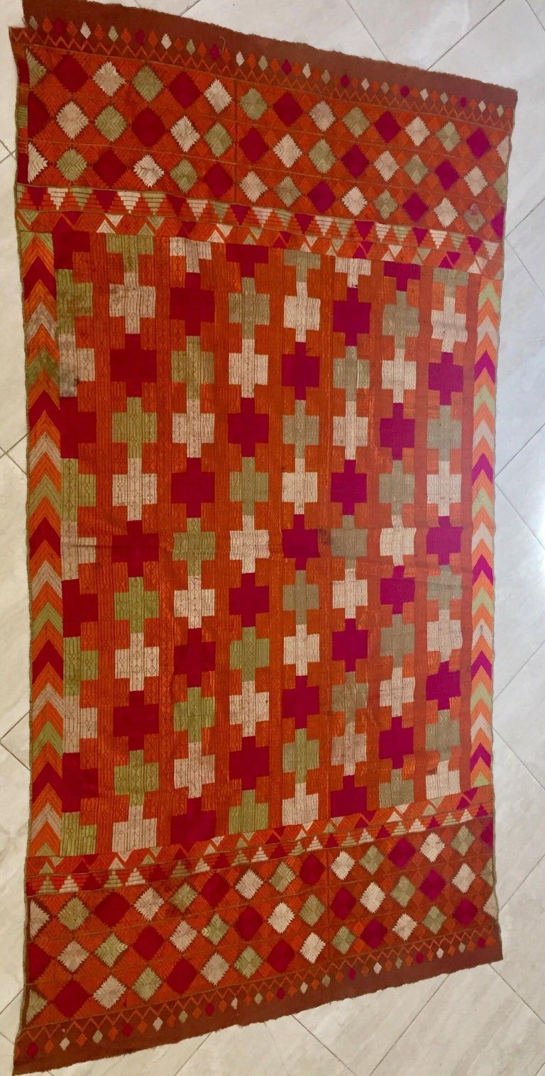Phulkari Bawan Bagh Silk Embroidery Wedding Shawl, Punjab India