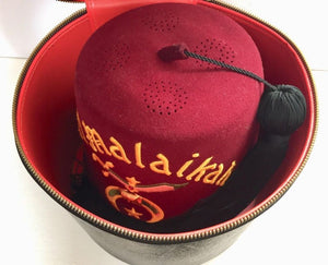 AL Malaikah Vintage Iconic Masonic Shriner Burgundy Wool Fez Hat in Original Box