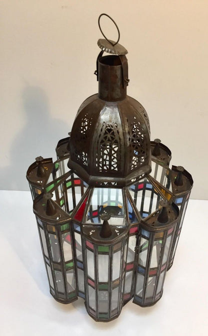 Moorish Glass Lantern, Handcrafted Metal & Glass, Morocco