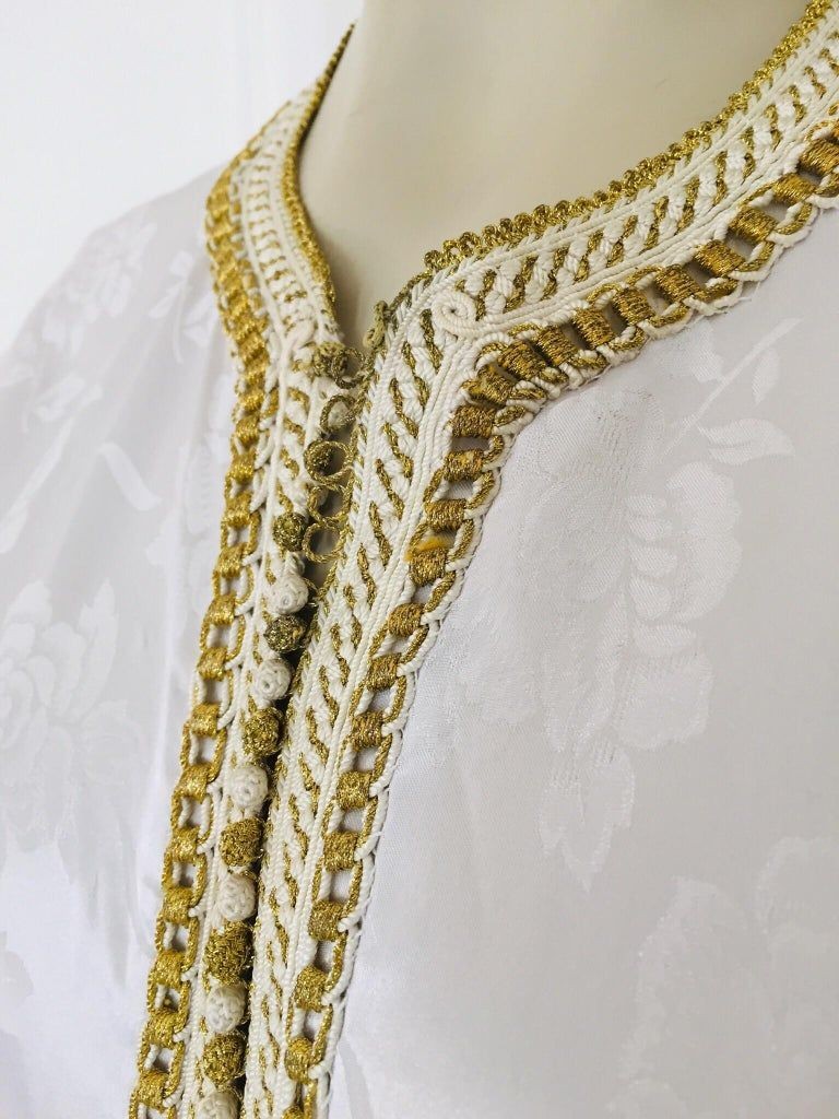 Moroccan Floral White Kaftan Maxi Dress Caftan Size Large