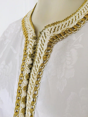 Moroccan Floral White Kaftan Maxi Dress Caftan Size Large