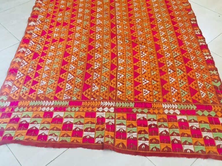 Phulkari Bawan Bagh Wedding Shawl, Silk Embroidery on Cotton, Punjab India