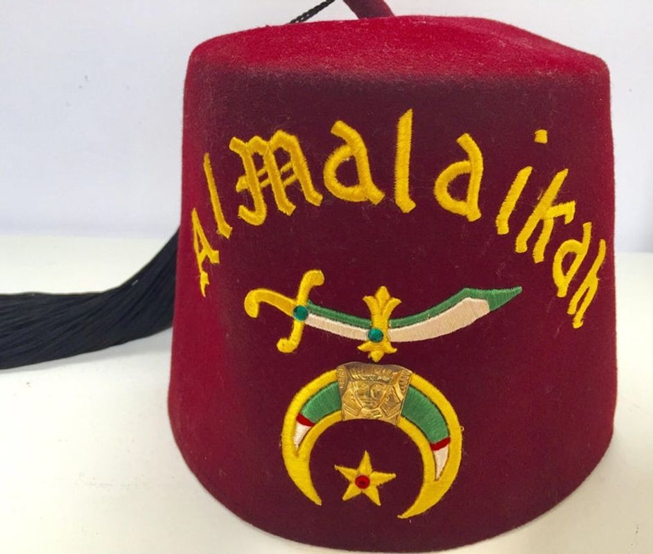 AL Malaikah Vintage Iconic Masonic Shriner Burgundy Wool Fez Hat