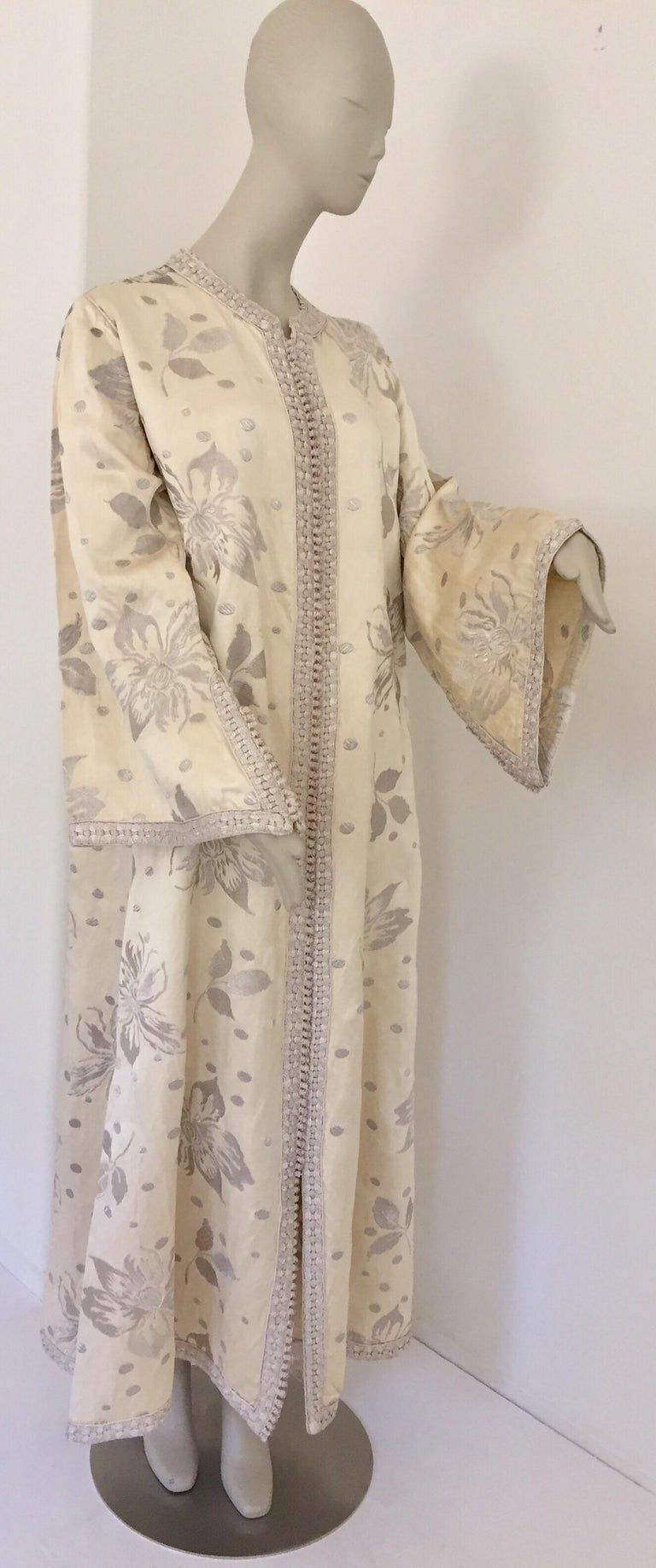 1960's Vintage Moroccan Caftan with Silver Metallic Floral Silk Brocade