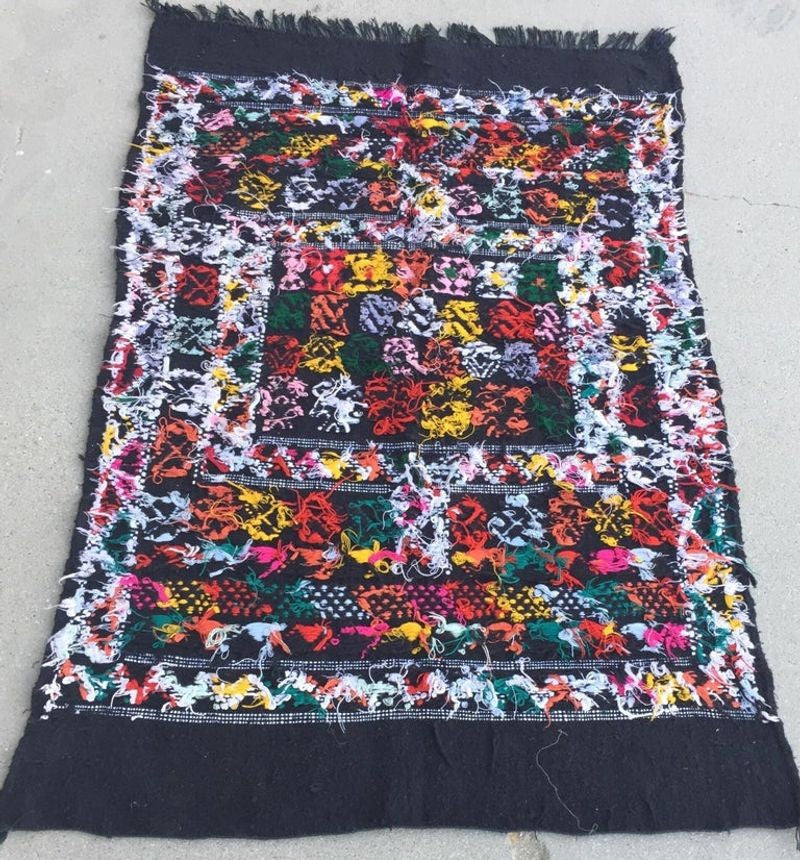 Moroccan Vintage North African Black Tribal Kilim Rug