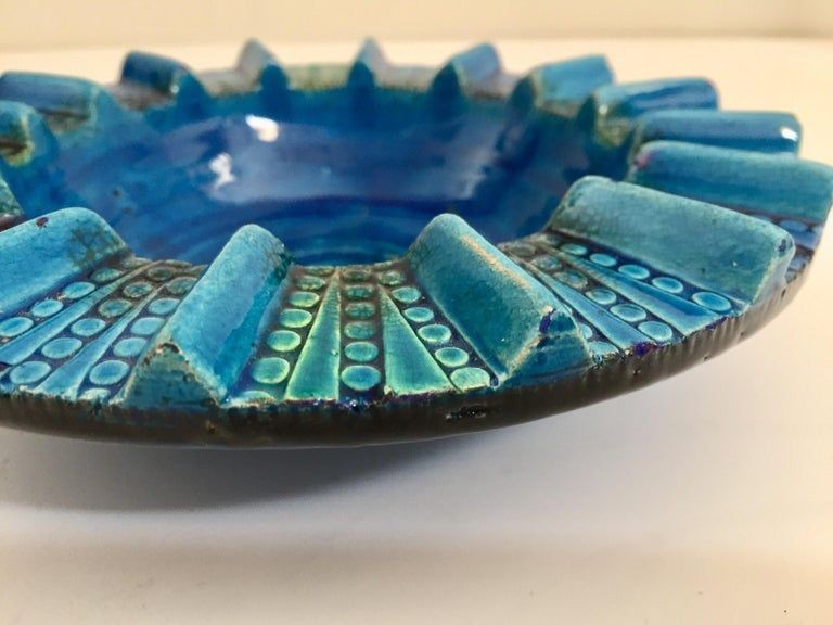Aldo Londi Blue Ceramic Ashtray Handcrafted in Italy