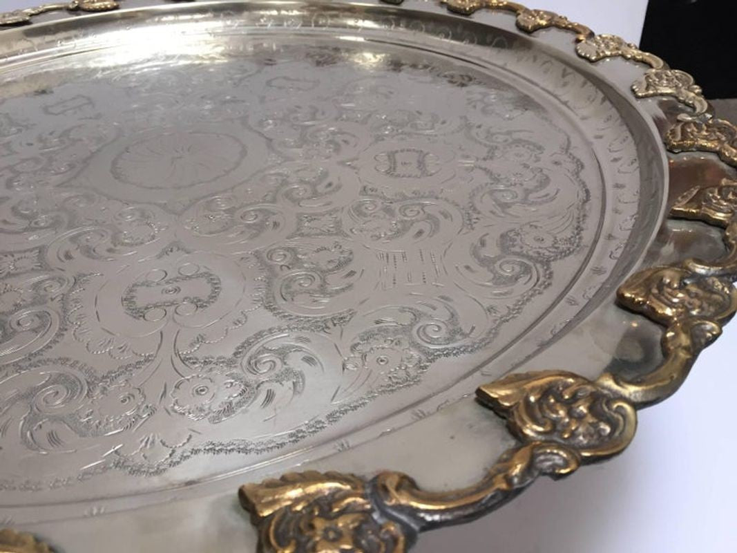 Moroccan Handcrafted Silver Round Tray