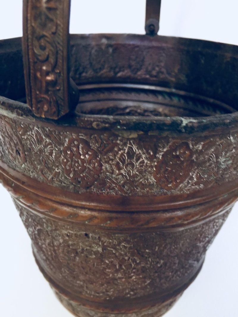 Moorish Mughal Metal Copper Vessel Bucket