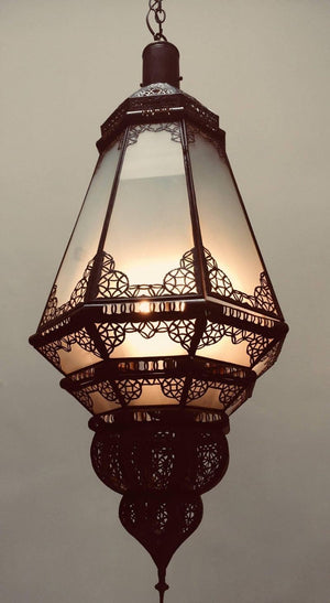 Moroccan Vintage Metal and Frosted Glass Light Fixture