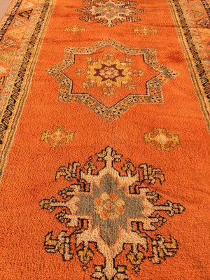 1960s Moroccan Vintage Orange Color Tribal African Pile Rug