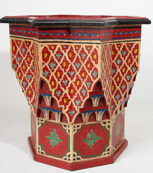 Moroccan Moorish Side Table Hand Painted Red Wood