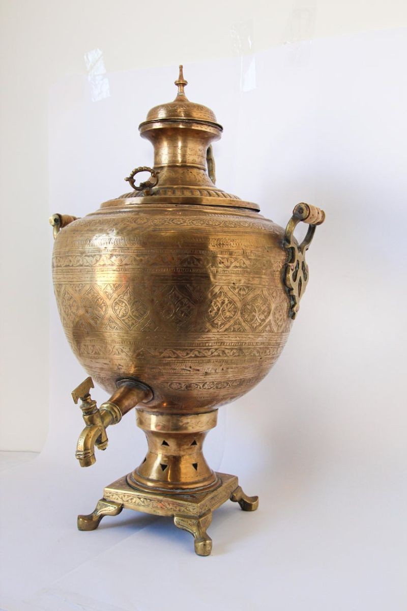 19th Century Handcrafted Mughal Brass Samovar in Moorish Style