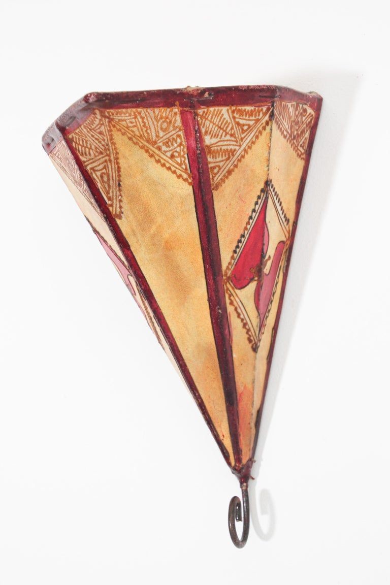 Moroccan Hand-Painted Parchment Wall Sconce with Iron Frame, 1980