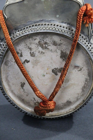 Moroccan Ceramic Flask Bottle from Fez with Silvered Filigree