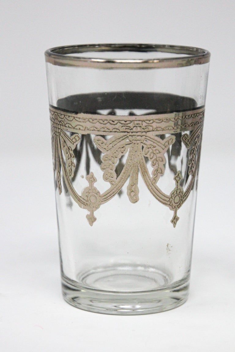 Moroccan Clear and Silver Overlay Shot Glasses Set of 6