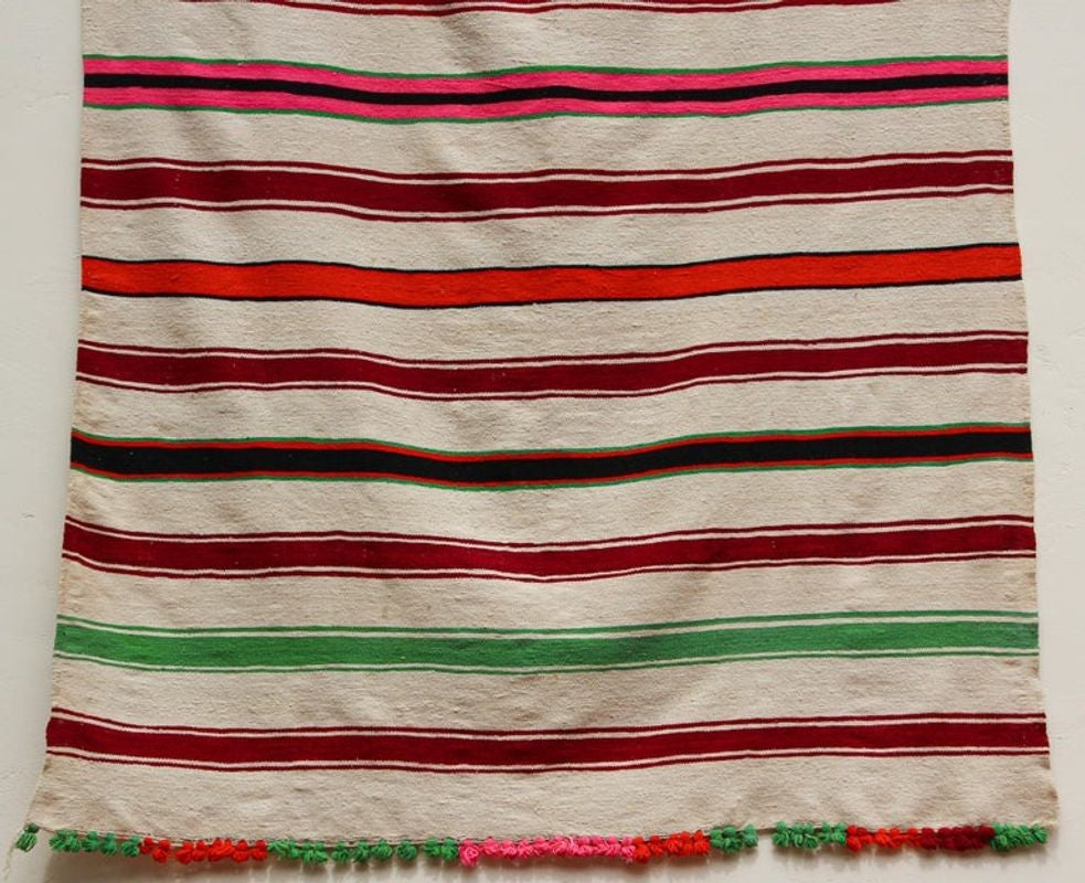Vintage 1960s Moroccan Flat-Weave Rug, Ethnic Textile Handira