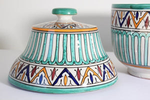 Handcrafted Ceramic Glazed Covered Jar in Fez Morocco