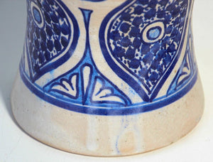 Moroccan Moorish Ceramic Blue and White Jar from Fez
