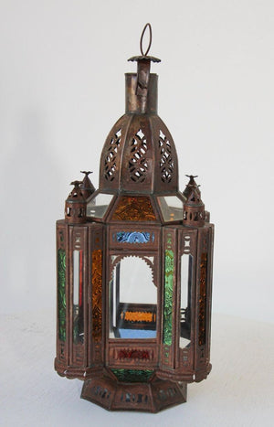 Moroccan Moorish Tole and Glass Candle Lantern