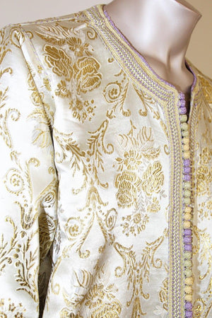 Moroccan Vintage Kaftan Gentleman Damask Gold Caftan, circa 1970