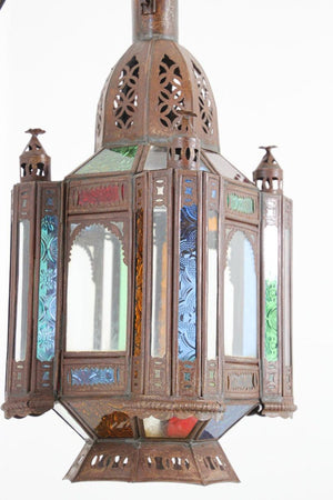 Vintage Moroccan Moorish Metal and Stained Glass Lantern or Pendant