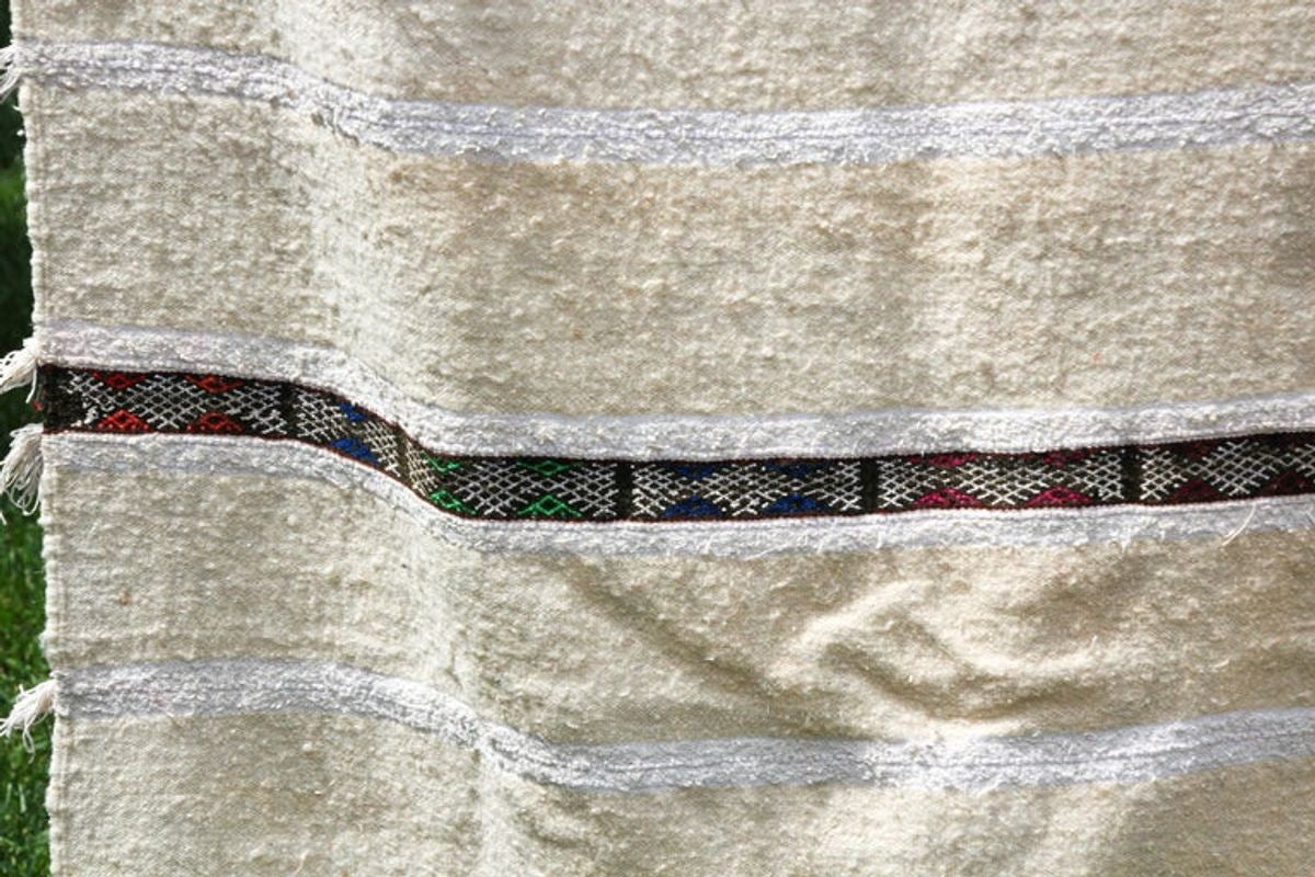 1960s Vintage Authentic Moroccan Wedding Blanket Throw with Sequins