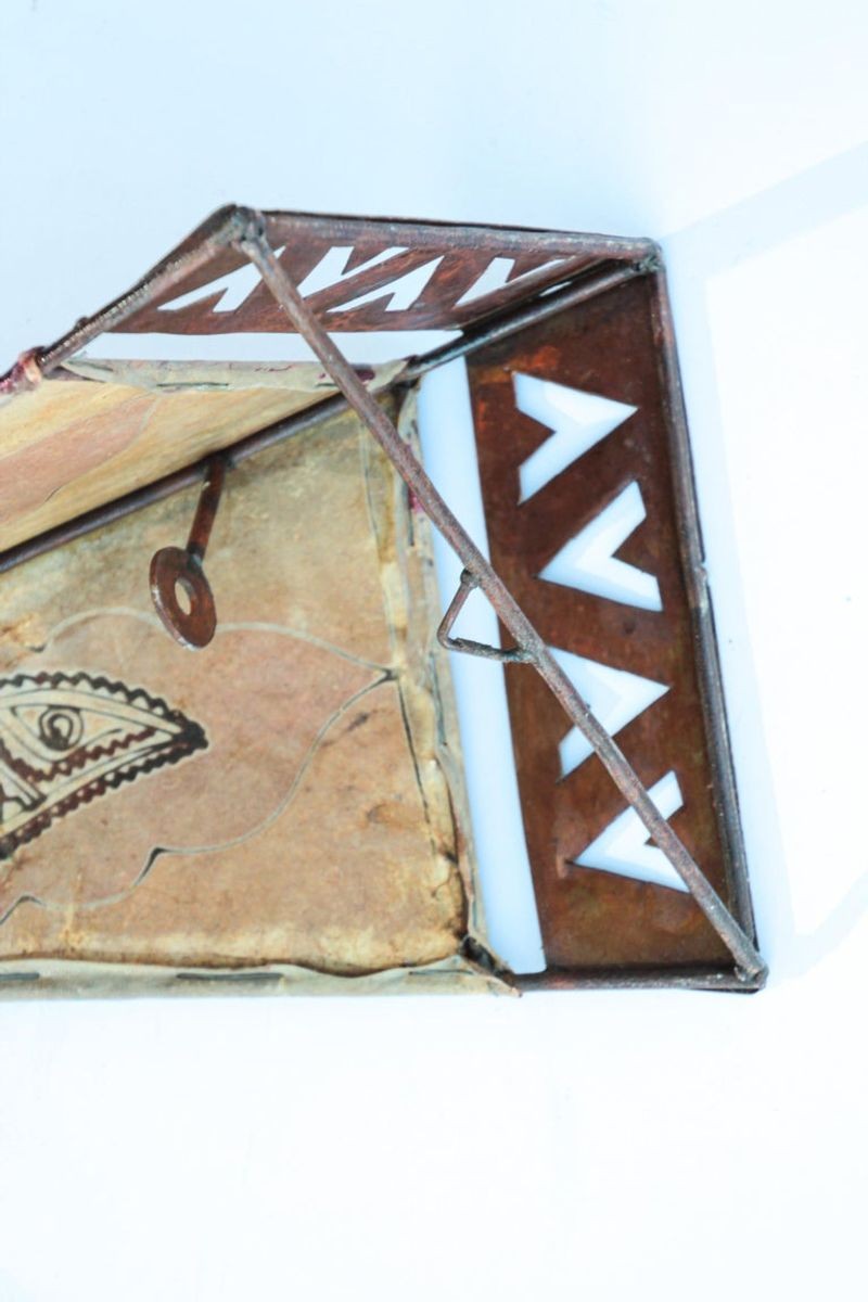 Vintage Handpainted Moroccan Folk Art Parchment Wall Sconce - 2