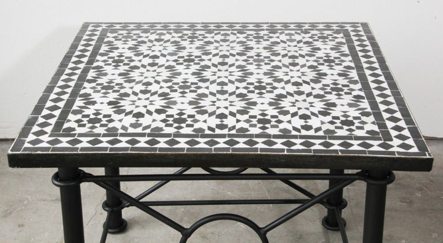 Moroccan Fez Mosaic Tile Coffee Table in Black and White