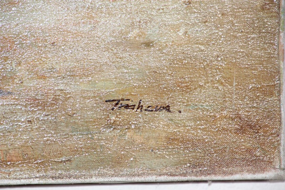 Moroccan Orientalist Oil Painting of a Rug Market