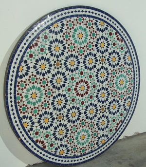 Moroccan Round Mosaic Outdoor Tile Table in Fez Moorish Design