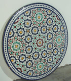 Moroccan Round Mosaic Outdoor Tile Table in Fez Moorish Design