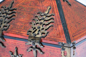 Large Jewelry Dowry Box Lacquered Teak and Brass India 1900