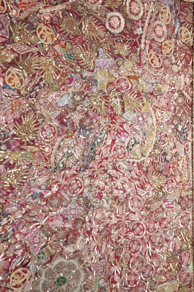 Mughal Embroidered Metal Threaded Tapestry from Rajasthan Framed