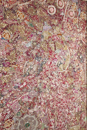 Mughal Embroidered Metal Threaded Tapestry from Rajasthan Framed