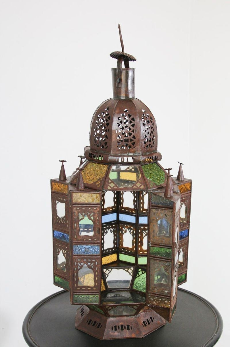 Moroccan Moorish Multi-Color Glass Lantern in Star Shape