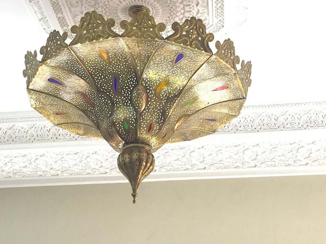 Handcrafted Moroccan Brass Chandelier in Alberto Pinto Style, 33\"